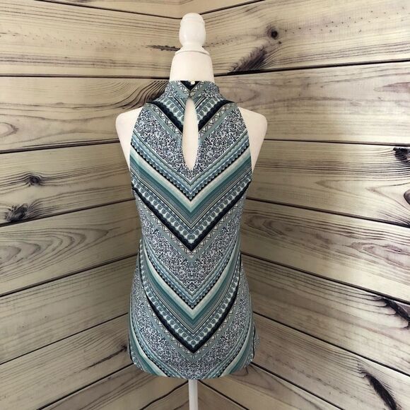 White House Black Market Blue Stripe Keyhole High Neck Halter Tank - Picture 5 of 8